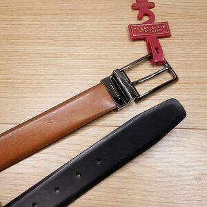 PERRY ELLIS Mens Belt Size 30 32 Brown Black Bonded Leather Reversible